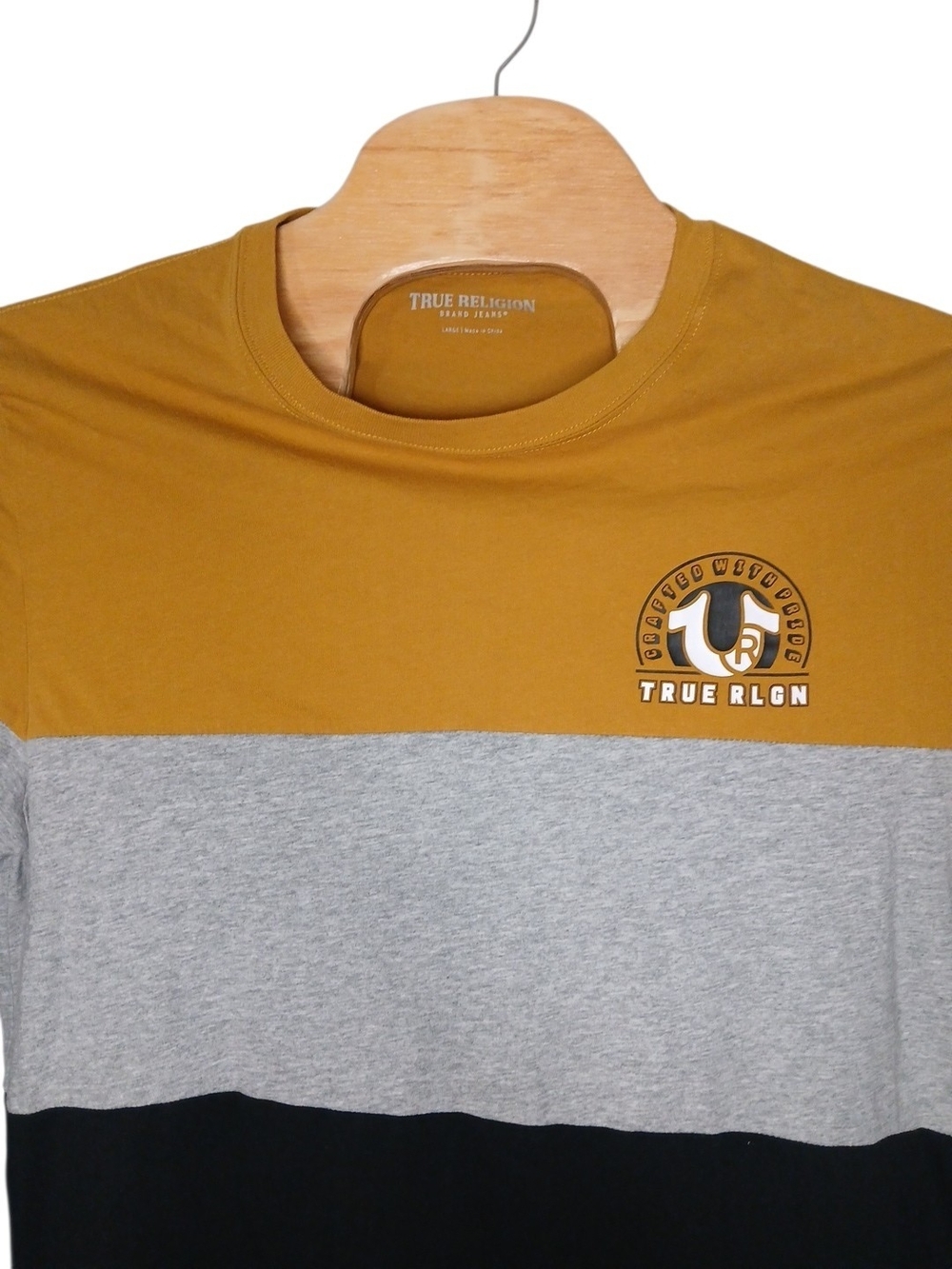 True Religion Men’s Colorblock Crew Neck Tee —MUSTARD LARGE